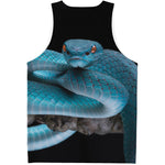 Blue Pit Viper Snake Print Men's Tank Top