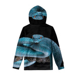 Blue Pit Viper Snake Print Pullover Hoodie