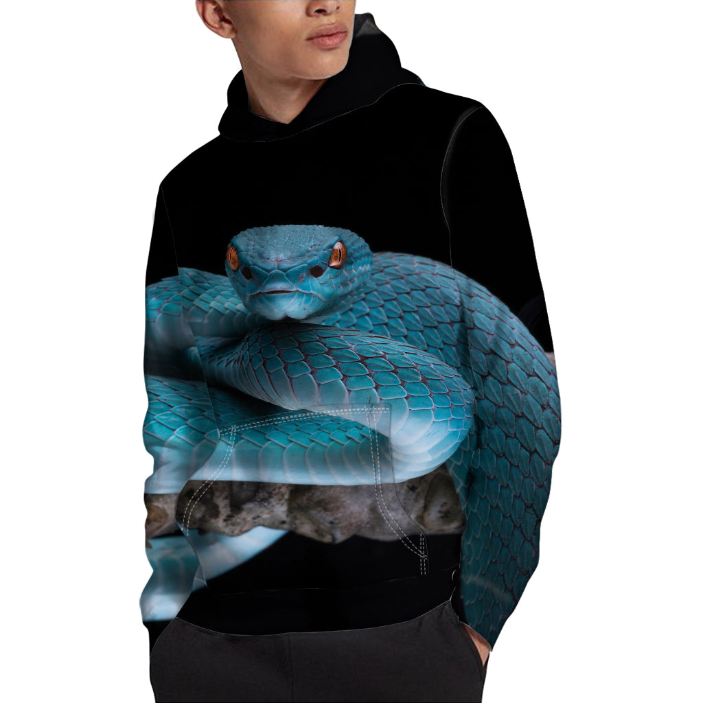 Blue Pit Viper Snake Print Pullover Hoodie