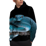 Blue Pit Viper Snake Print Pullover Hoodie