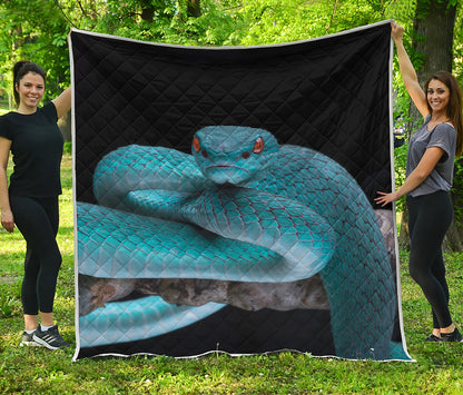 Blue Pit Viper Snake Print Quilt