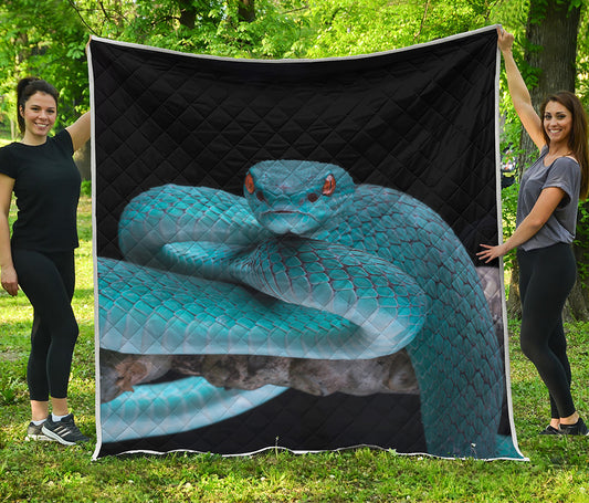 Blue Pit Viper Snake Print Quilt