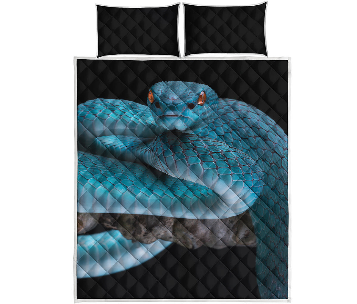 Blue Pit Viper Snake Print Quilt Bed Set