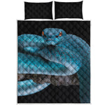 Blue Pit Viper Snake Print Quilt Bed Set