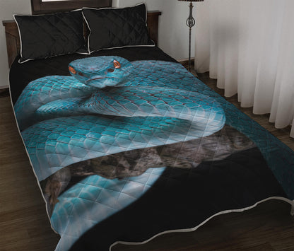 Blue Pit Viper Snake Print Quilt Bed Set