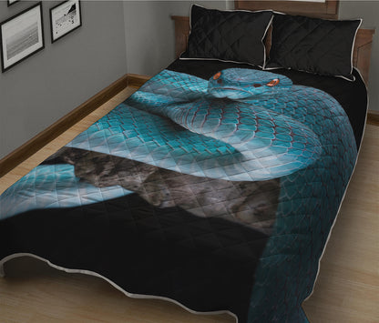 Blue Pit Viper Snake Print Quilt Bed Set