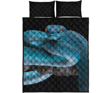 Blue Pit Viper Snake Print Quilt Bed Set