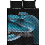 Blue Pit Viper Snake Print Quilt Bed Set