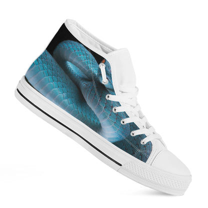 Blue Pit Viper Snake Print White High Top Shoes