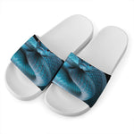 Blue Pit Viper Snake Print White Slide Sandals