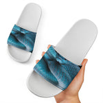 Blue Pit Viper Snake Print White Slide Sandals
