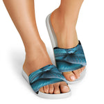 Blue Pit Viper Snake Print White Slide Sandals