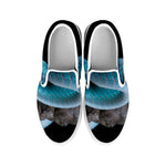 Blue Pit Viper Snake Print White Slip On Shoes