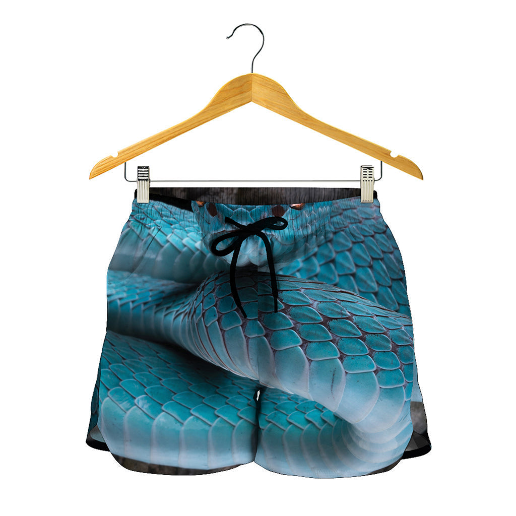 Blue Pit Viper Snake Print Women's Shorts