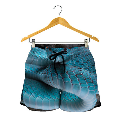 Blue Pit Viper Snake Print Women's Shorts