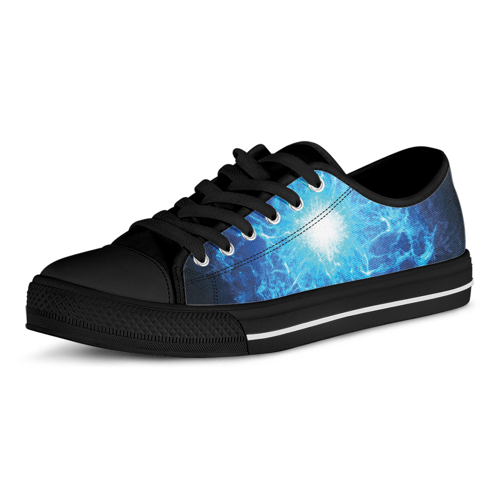 Blue Plasma Energy Print Black Low Top Shoes 
