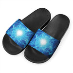 Blue Plasma Energy Print Black Slide Sandals