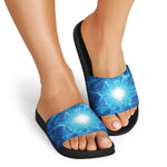 Blue Plasma Energy Print Black Slide Sandals