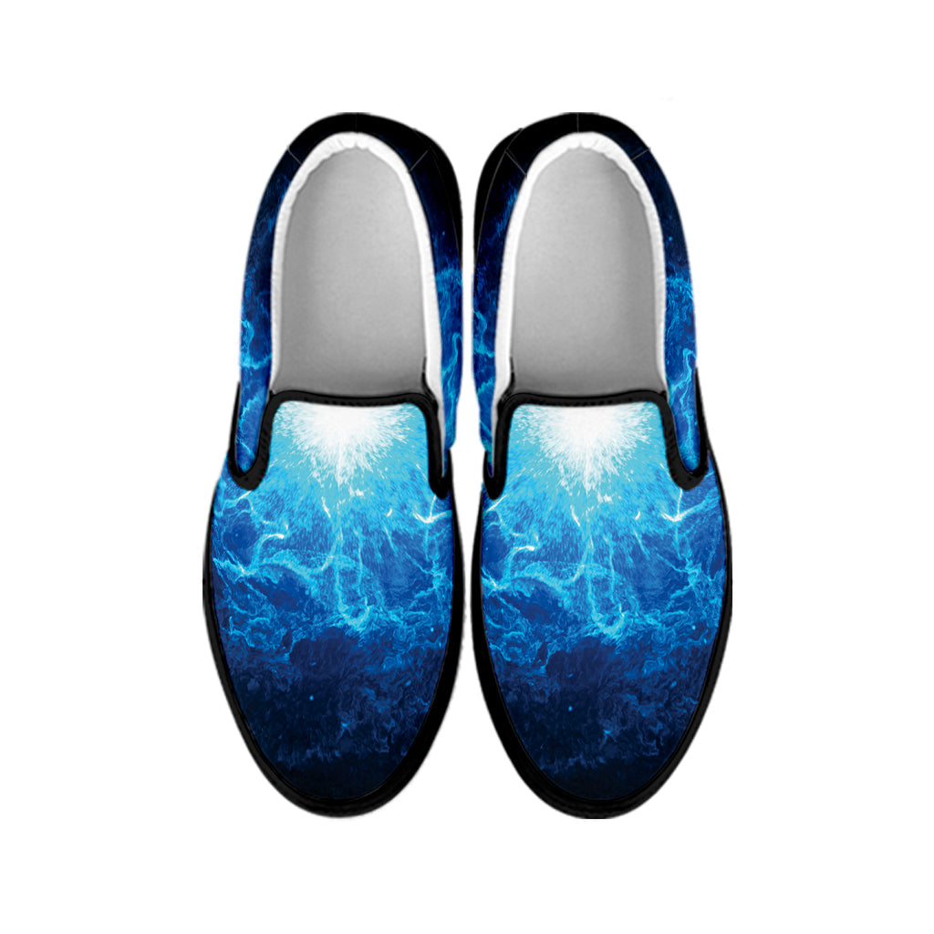Blue Plasma Energy Print Black Slip On Shoes