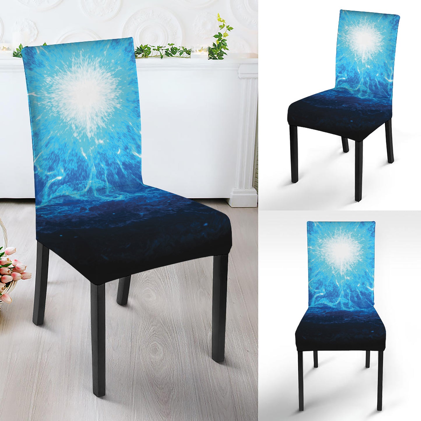 Blue Plasma Energy Print Dining Chair Slipcover