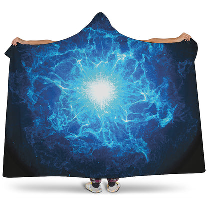 Blue Plasma Energy Print Hooded Blanket