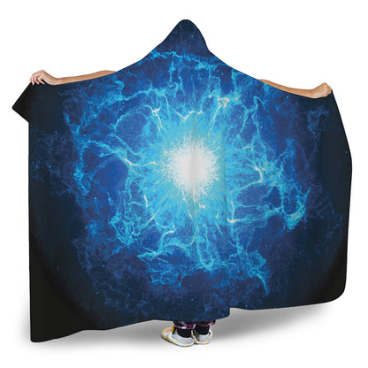 Blue Plasma Energy Print Hooded Blanket