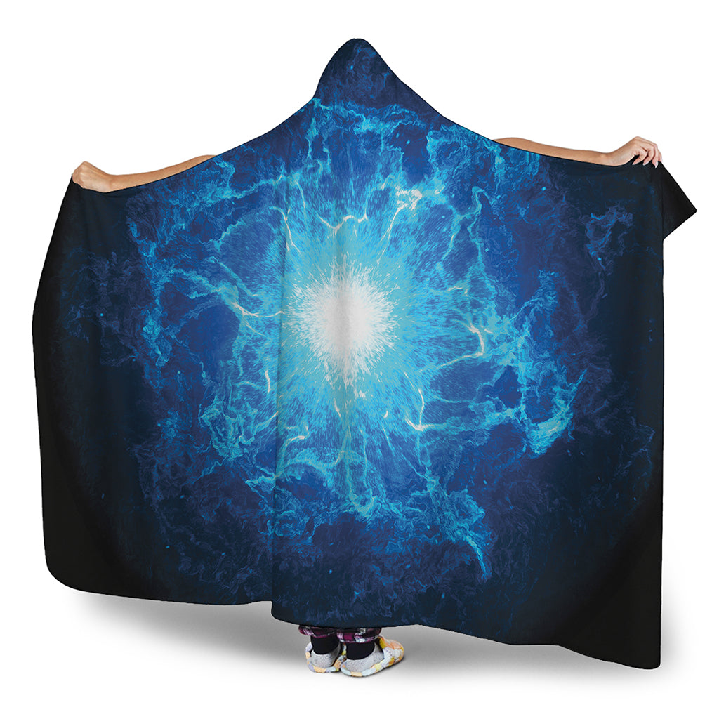 Blue Plasma Energy Print Hooded Blanket