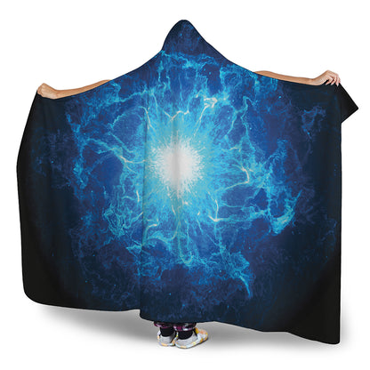 Blue Plasma Energy Print Hooded Blanket