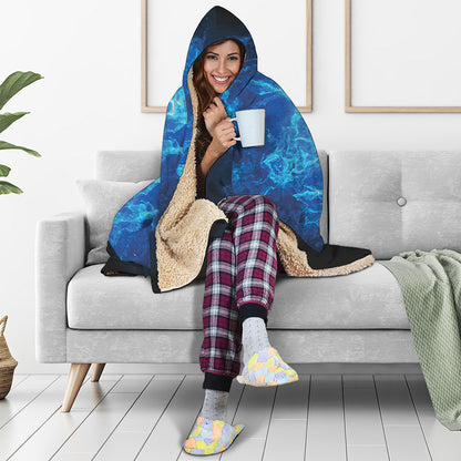 Blue Plasma Energy Print Hooded Blanket