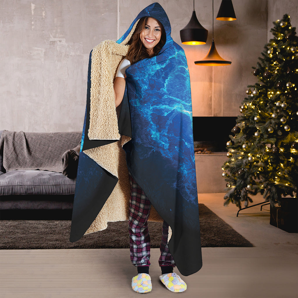 Blue Plasma Energy Print Hooded Blanket