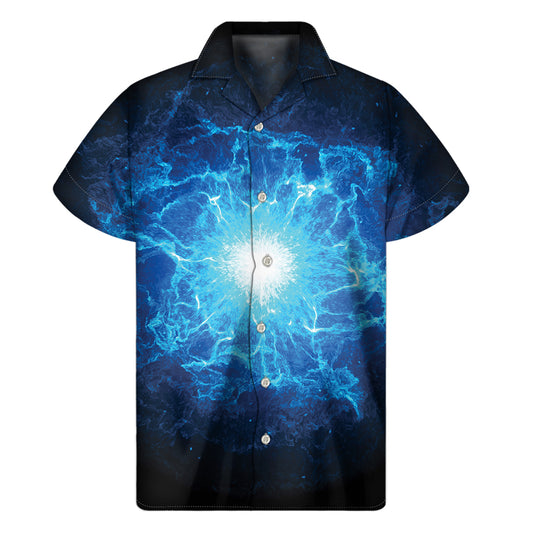Blue Plasma Energy Print Men's Short Sleeve Shirt