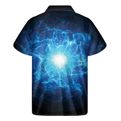 Blue Plasma Energy Print Men's Short Sleeve Shirt
