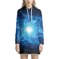 Blue Plasma Energy Print Pullover Hoodie Dress