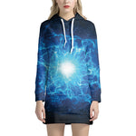 Blue Plasma Energy Print Pullover Hoodie Dress