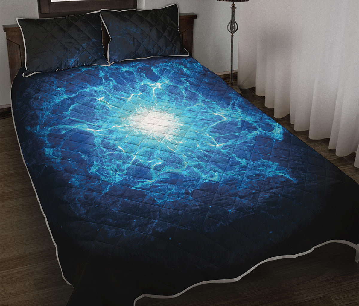 Blue Plasma Energy Print Quilt Bed Set