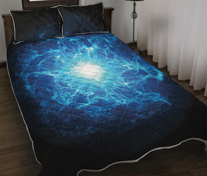 Blue Plasma Energy Print Quilt Bed Set
