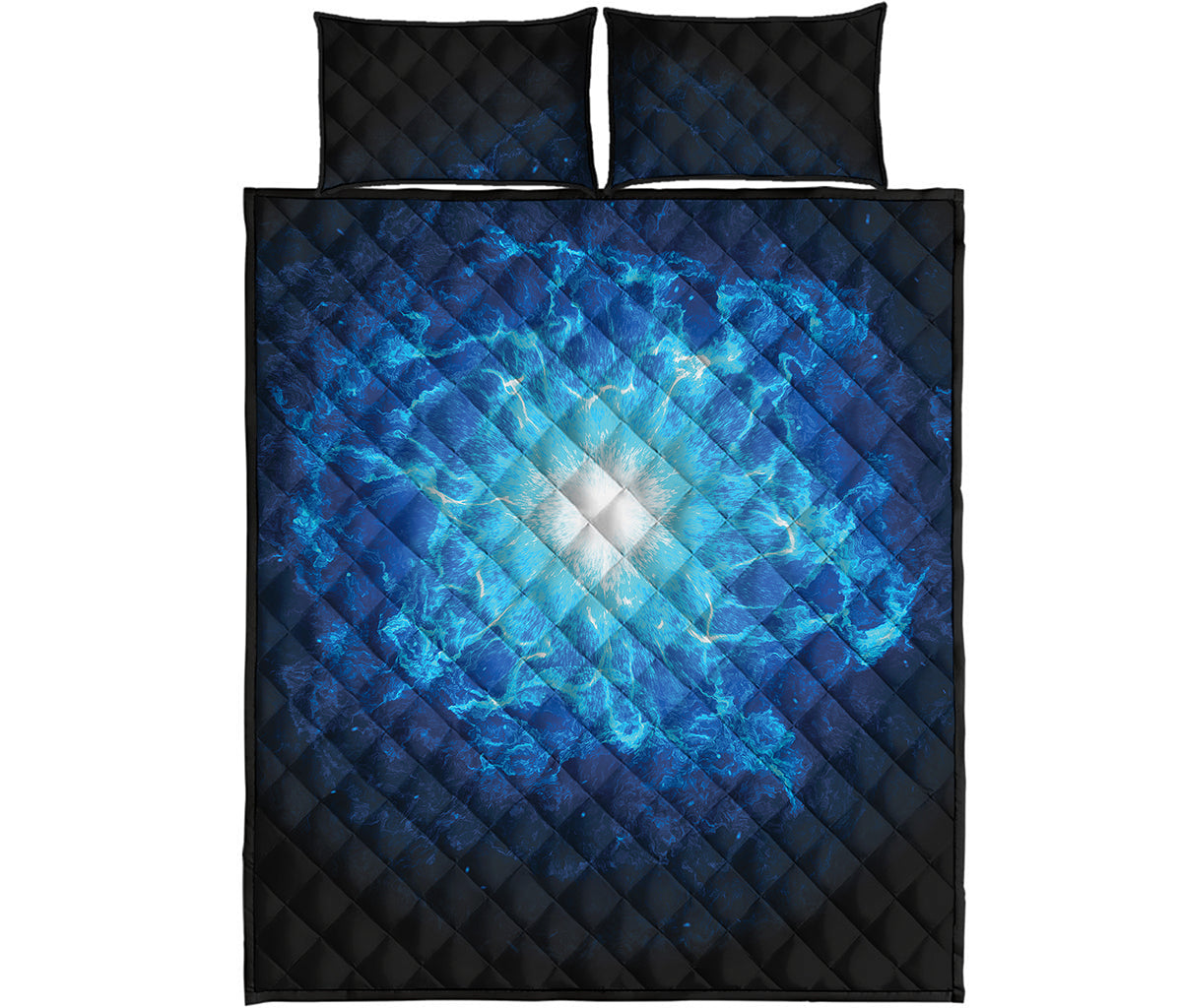 Blue Plasma Energy Print Quilt Bed Set