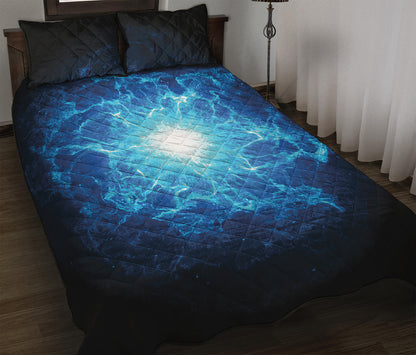 Blue Plasma Energy Print Quilt Bed Set