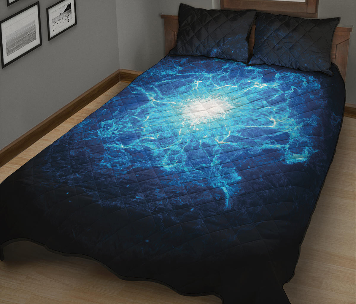 Blue Plasma Energy Print Quilt Bed Set