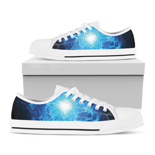 Blue Plasma Energy Print White Low Top Shoes