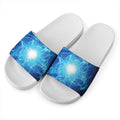 Blue Plasma Energy Print White Slide Sandals