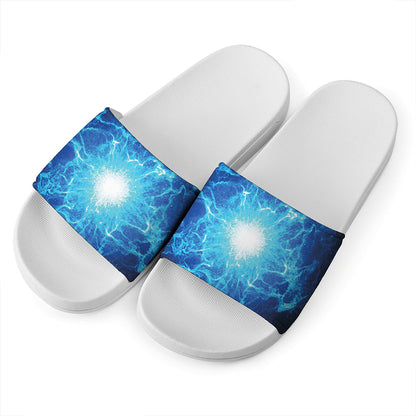 Blue Plasma Energy Print White Slide Sandals