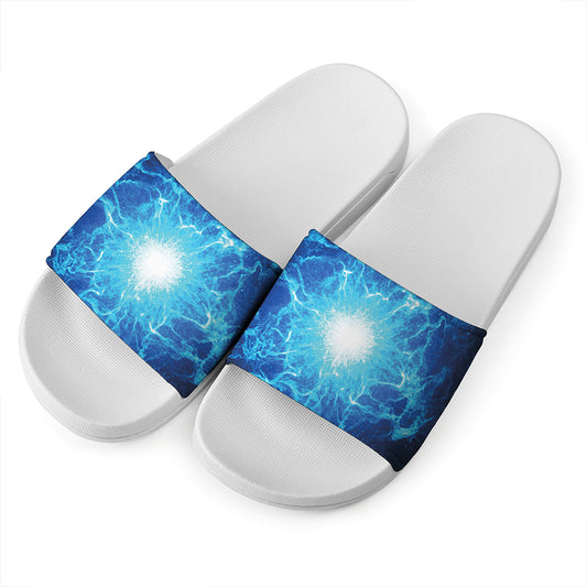 Blue Plasma Energy Print White Slide Sandals