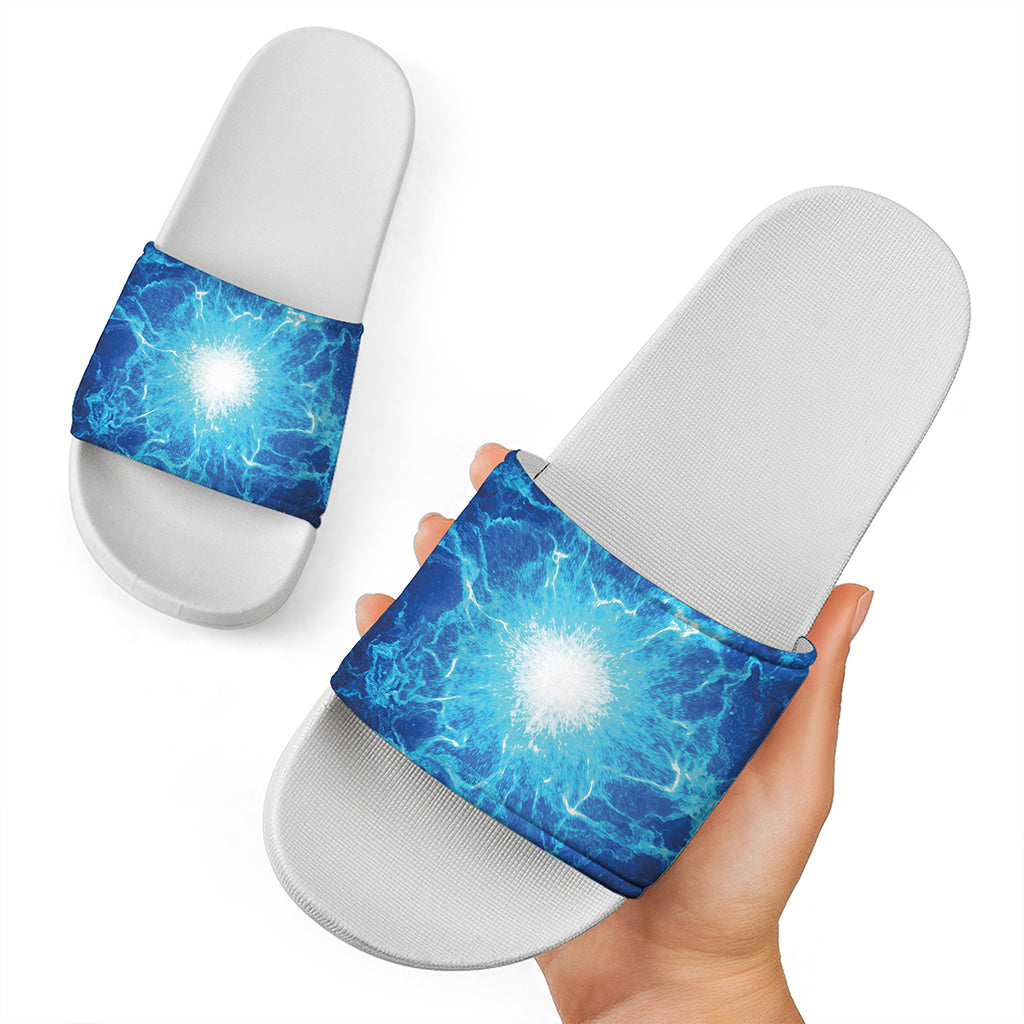 Blue Plasma Energy Print White Slide Sandals