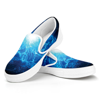 Blue Plasma Energy Print White Slip On Shoes