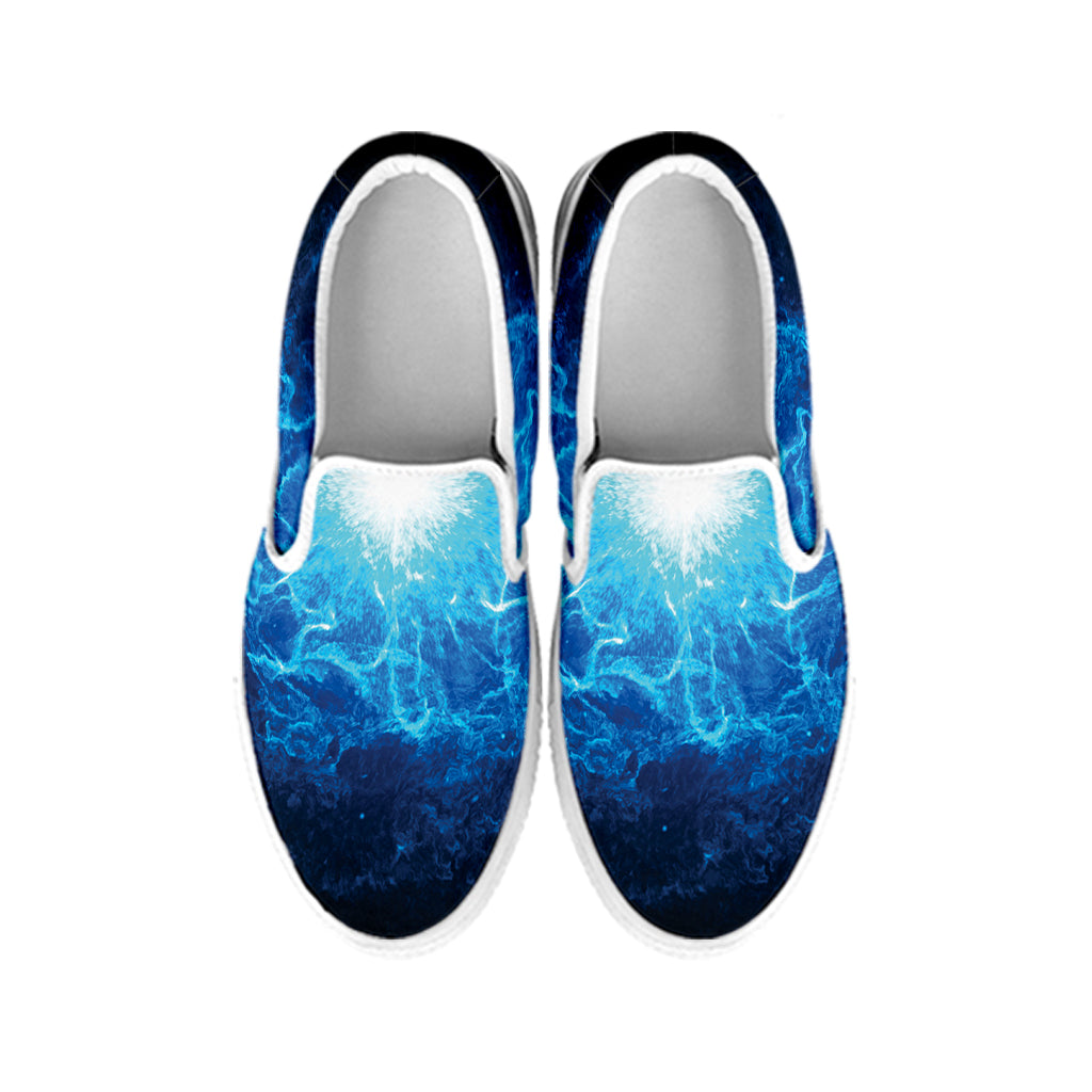 Blue Plasma Energy Print White Slip On Shoes
