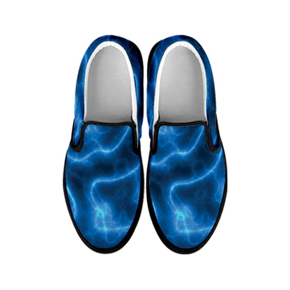 Blue Plasma Print Black Slip On Shoes