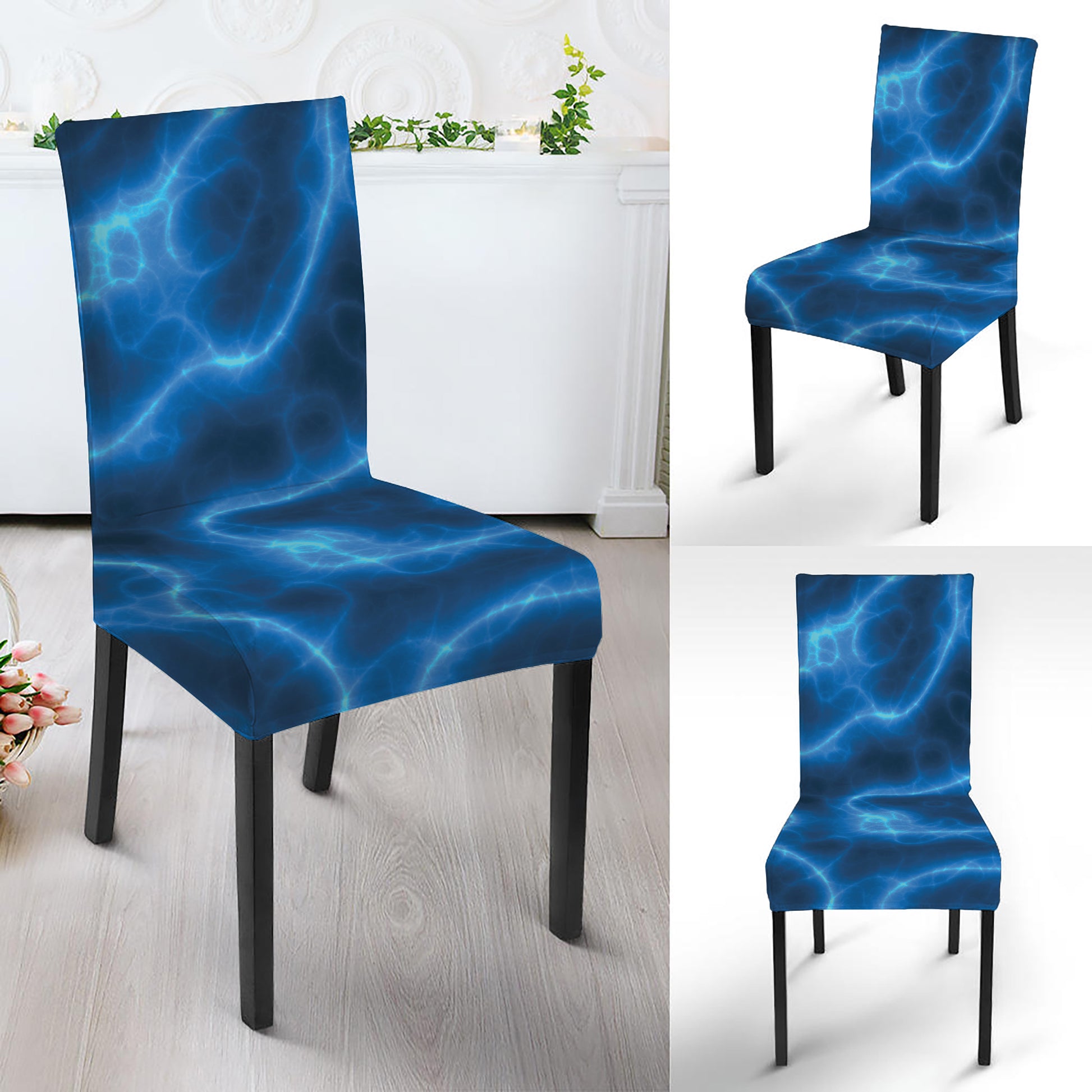 Blue Plasma Print Dining Chair Slipcover