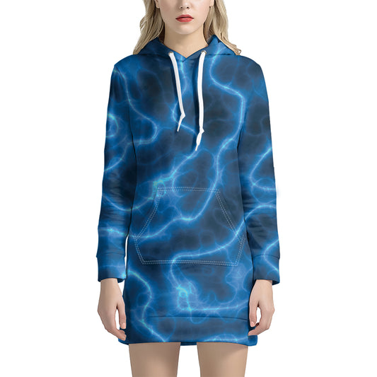 Blue Plasma Print Hoodie Dress