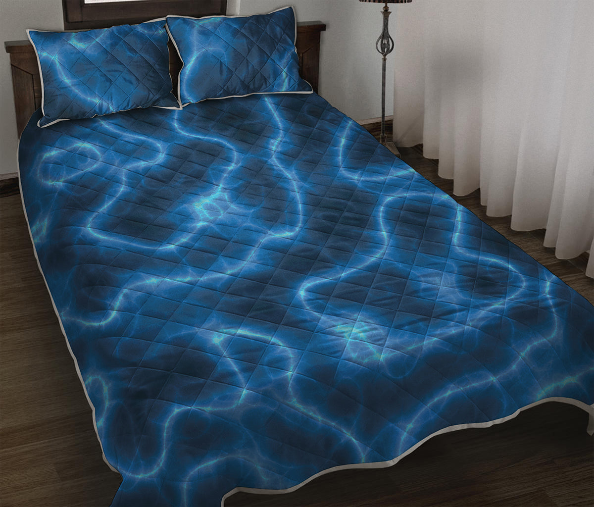 Blue Plasma Print Quilt Bed Set